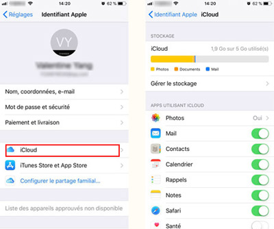 Sélectionner les donnés à sauvegarder iCloud