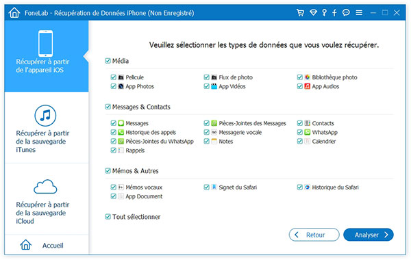 Sélectionner Rappels pour analyser