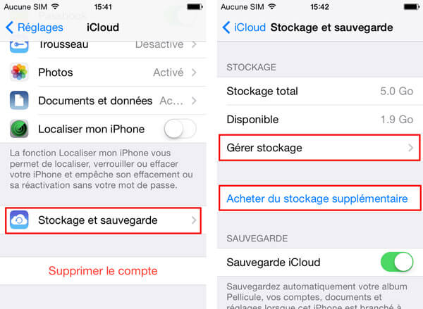 Stockage iCloud sur iPhone