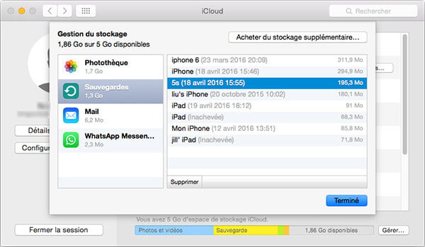 Supprimer sauvegarde iCloud sur Mac