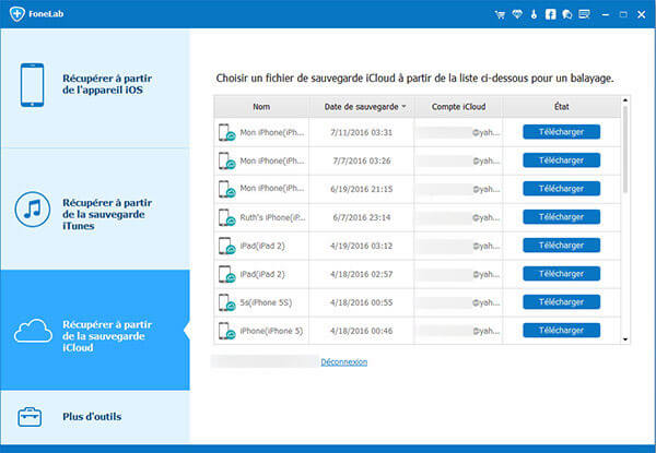 Télécharger le fichier de la sauvegarde iCloud