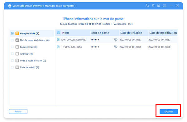 Exporter les mots de passe