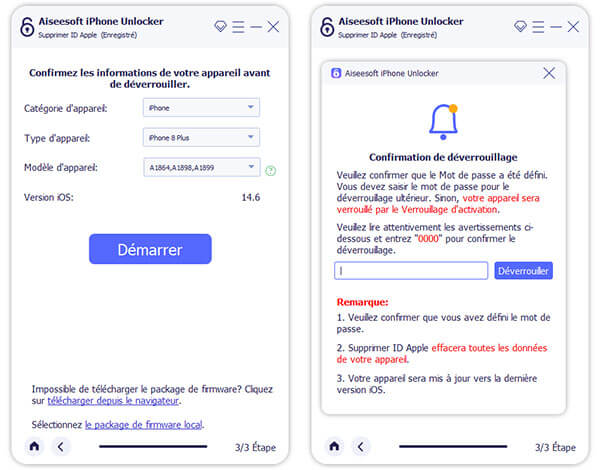 confirmer les informations et le mot de passe iPhone