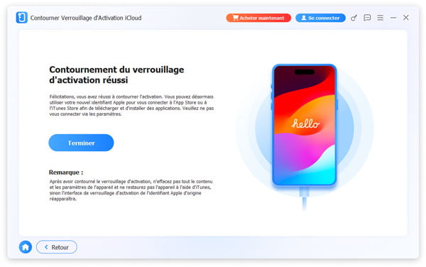 Le contournement du verrouillage d'activation est réussi