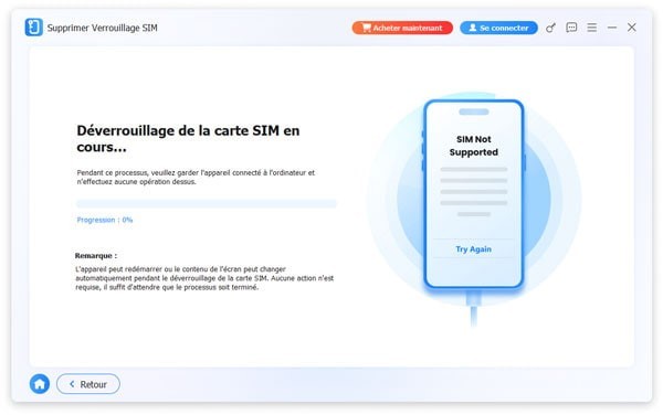 Démarrer le processus de déverrouillage SIM