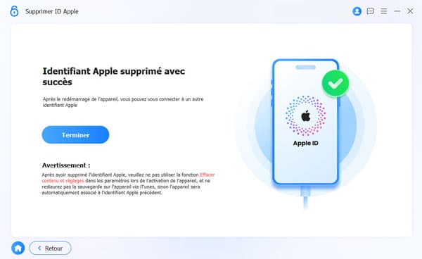 Identifiant Apple supprimé avec succès