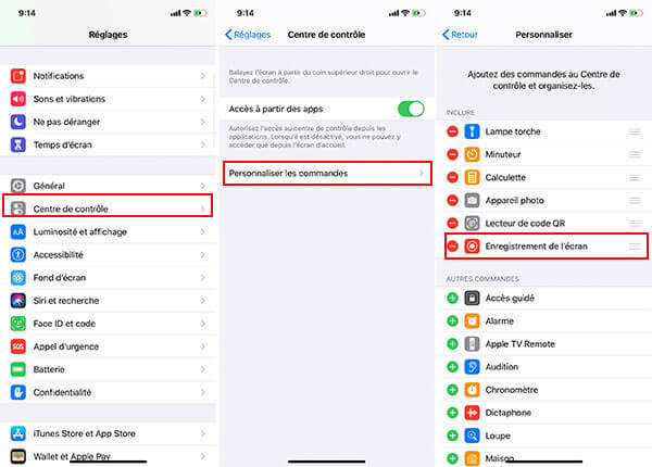 Ajouter l'enregistrement de l'écran sur iPhone