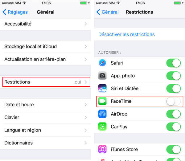 Cacher l'app iPhone avec Restrictions