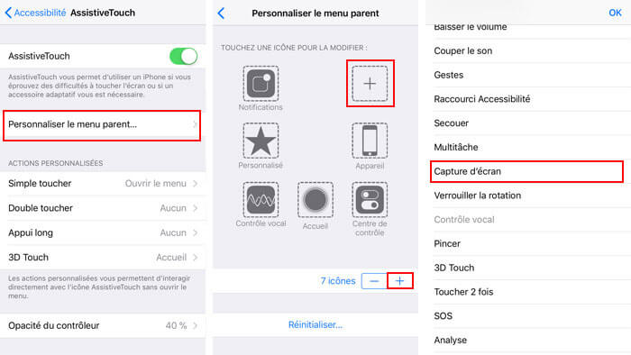 Définir la capture d'écran sur AssistiveTouch