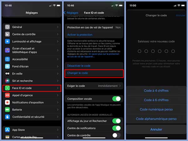 Changer le code de verrouillage iPhone sur iPhone