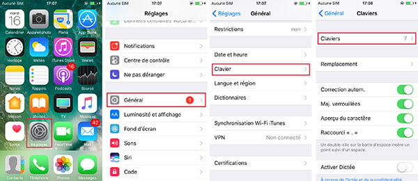 Réglages des claviers iPhone
