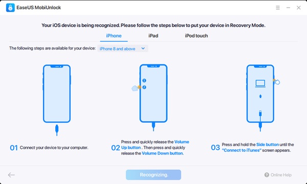 Connecter l’appareil et activer le mode de récupération