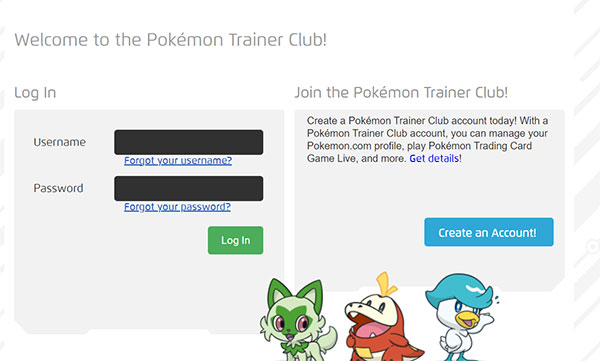 Connectez-vous à votre compte Club Pokemon Trainer