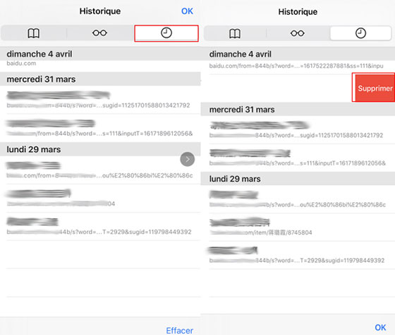 Effacer l'historique sur iPhone