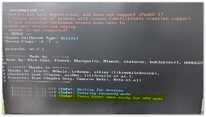 Entrer mode dfu Palera1n