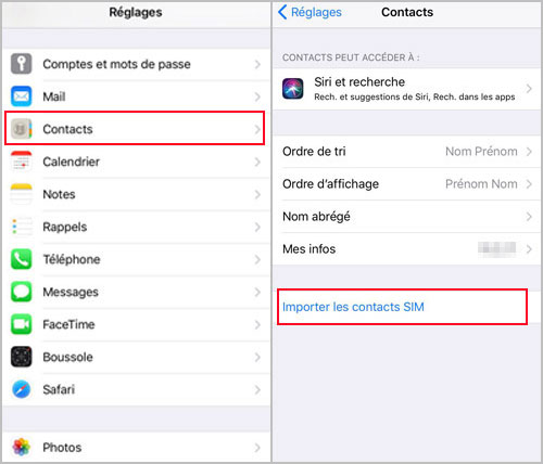 Importation de contacts SIM