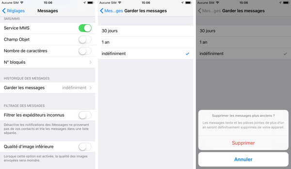 Supprimer des messages pour libérer l'espace iPhone