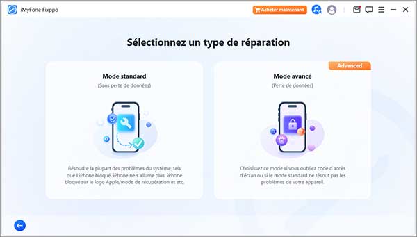 Le mode de réparation d'iMyFone Fixppo