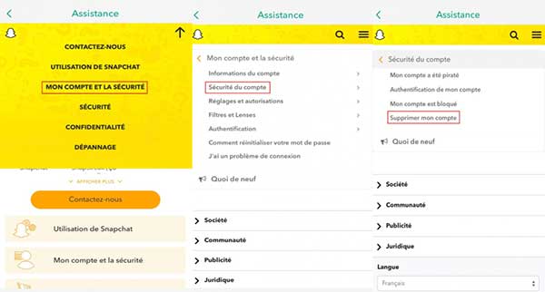 Supprimer un compte Snapchat sur iPhone par l'application Snapchat