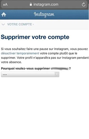 Supprimer définitivement un compte Instagram par un navigateur