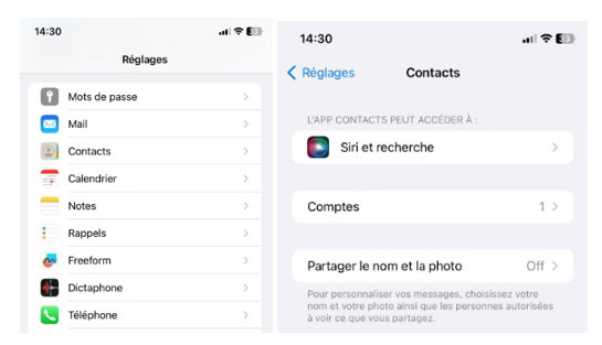 Sélectionner le compte que vous souhaitez supprimer tous les contacts iPhone