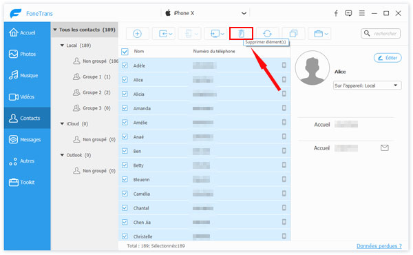 Supprimer le contact avec FoneTrans