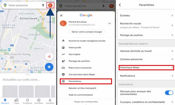 Effacer l'historique de recherche Google Maps