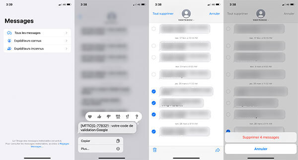 Supprimer un ou quelques messages du texte iPhone