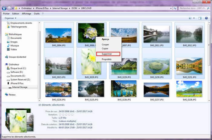 Supprimer les photos iPhone sur ordinateur