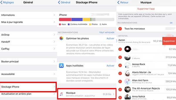 Supprimer un téléchargement par l'application Réglages