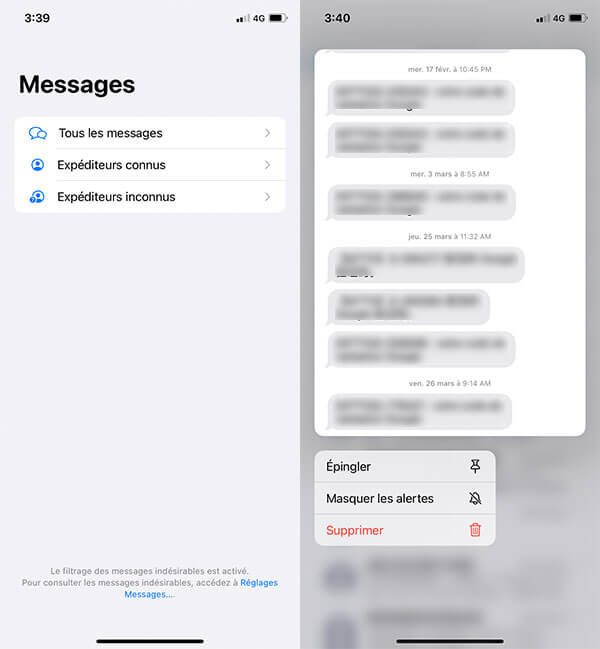Effacer toutes les messages d'un contact iPhone