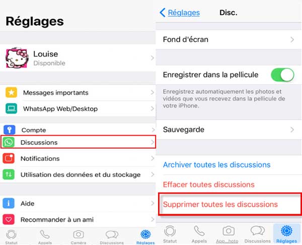 Supprimer toutes les discussions WhatsApp