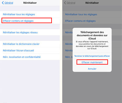 Effacer le contenu et les réglages iPhone