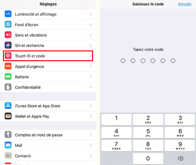 Entrer les réglages de Touch ID
