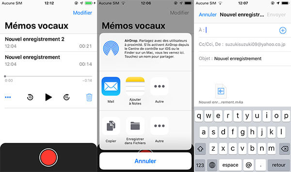 Transfert de Dictaphone iPhone vers PC par Mail