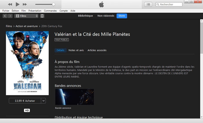 Acheter des films sur iTunes Store