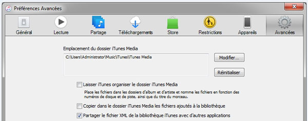 Trouver l'emplacement de stockage des fichiers iTunes