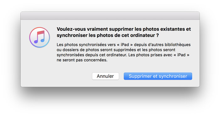 Confirmer le transfert de photos  Mac vers iPad