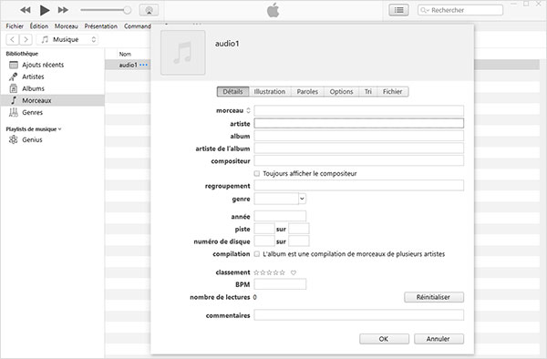 Modifier les métadonnées de fichier avec iTunes