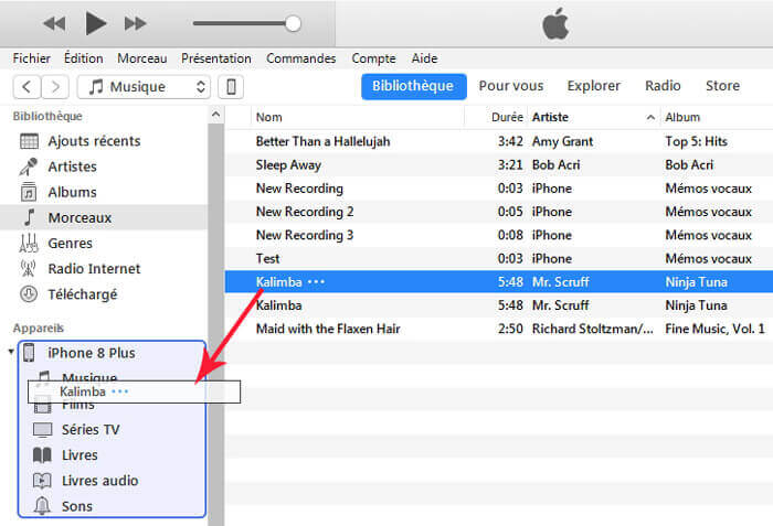 Glisser la musique iTunes vers iPhone