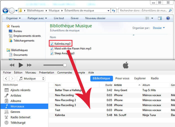 Glisser la musique sur iTunes