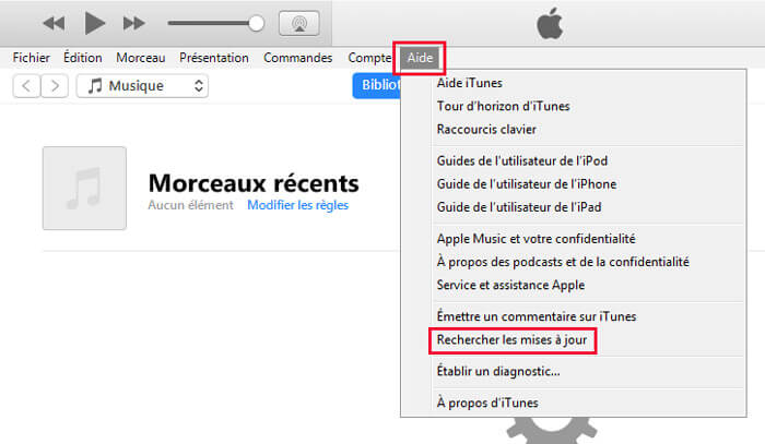 Rechercher les mises à jour de l'iTunes