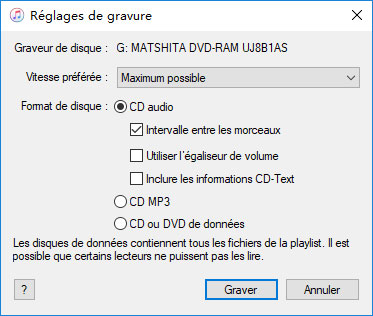 Réglages de gravure