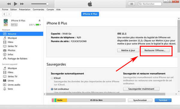 Restaurer l'iPhone avec iTunes
