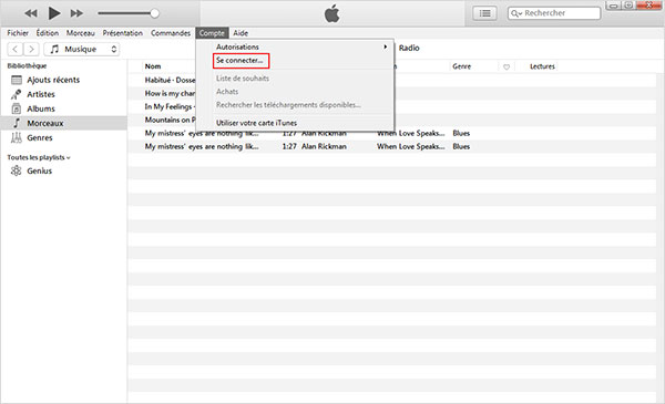 Se connecter au compte iTunes