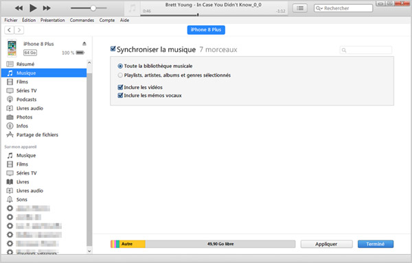 Mettre des musiques iTunes vers iPhone