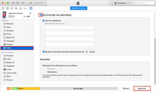 Synchroniser le calendrier iPhone et Mac avec iTunes