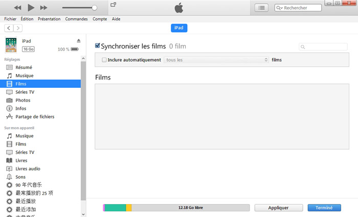 Synchroniser les films iPad