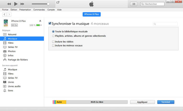 Synchroniser la musique iPhone