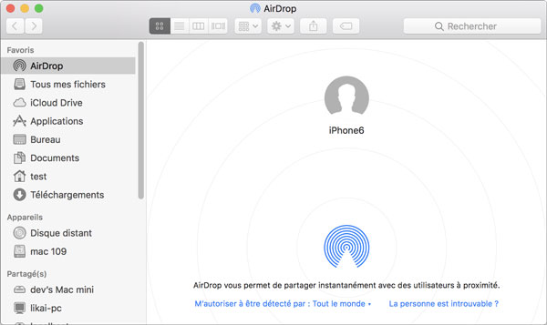 Connecter iPhone avec AirDrop